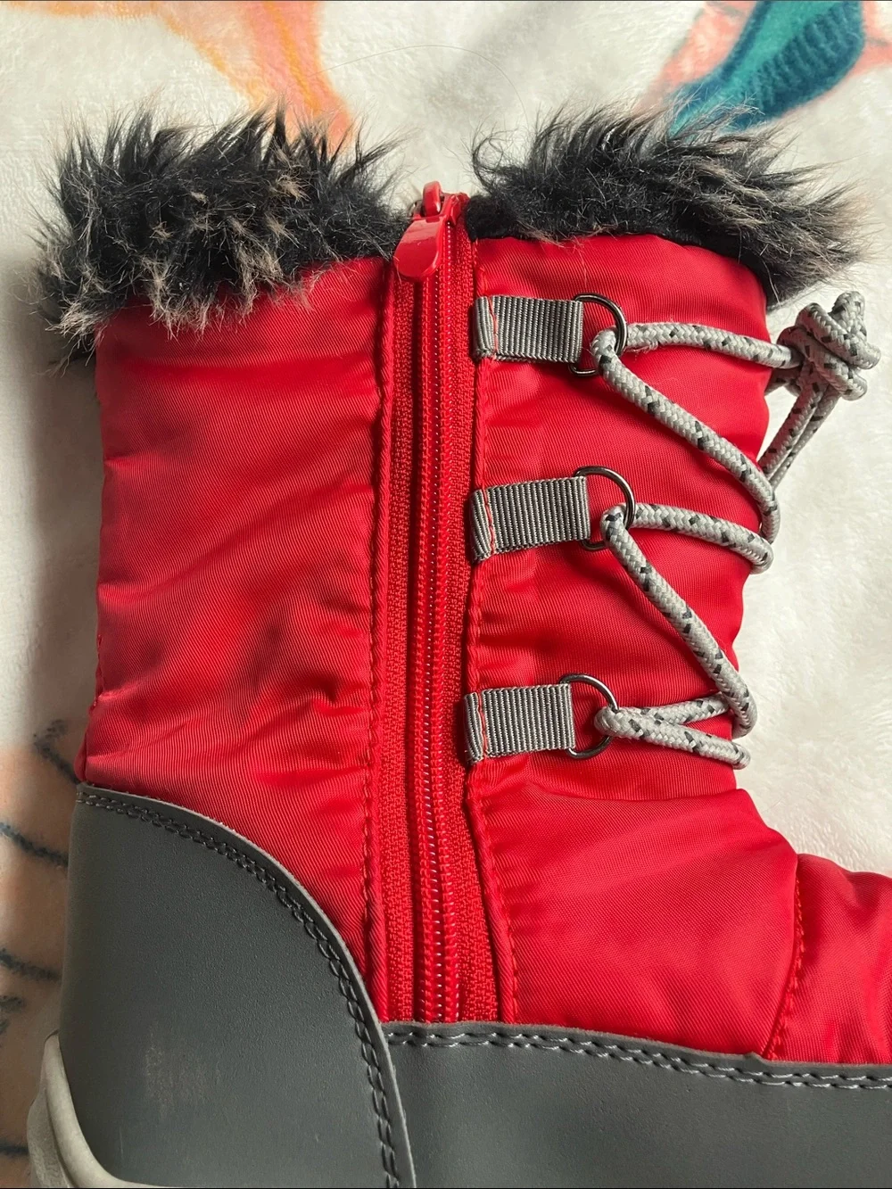 Kids Red Winter Snow Boots with Faux Fur Cuff